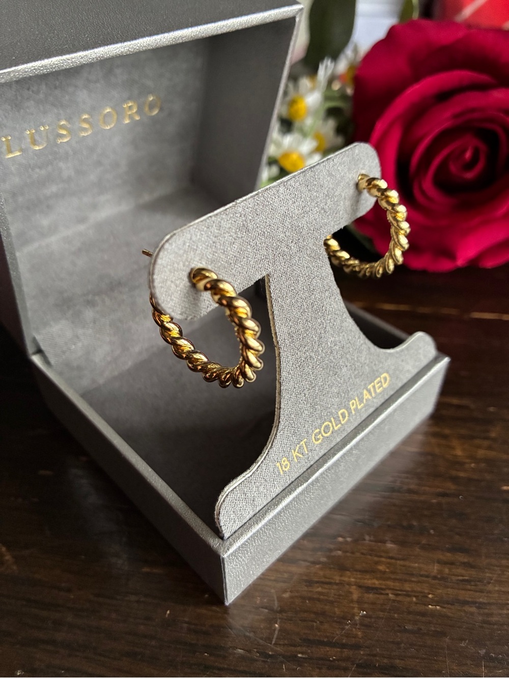 18K Gold-Plated Twisted Hoop Earrings - Gold - Picture 7 of 9